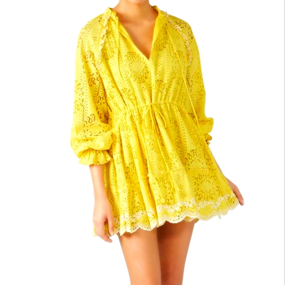 Hemant and Nandita Yellow Eyelet Shift Dress